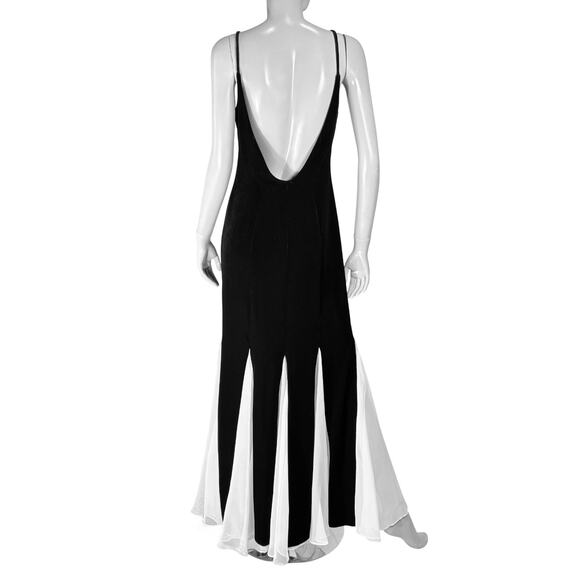 Vintage 90s Black & White Velvet Chiffon Vampy Goth Cruella Y2K Formal Gown | 8 - Picture 3 of 8